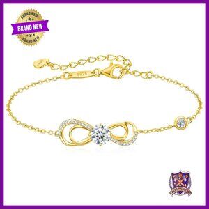 Sterling Silver Moissanite Infinity Heart Bracelet Adjustable Fine Jewelry Gift